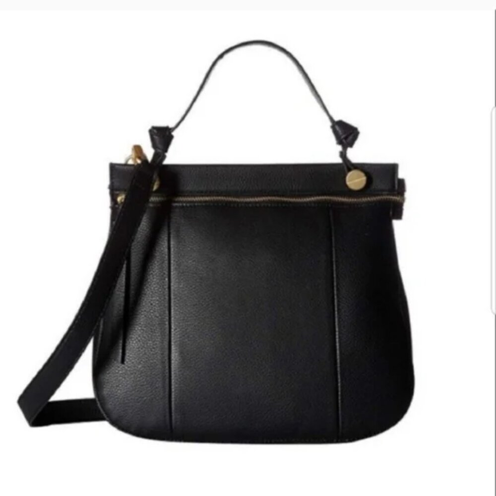 Foley + Corinna Black Leather Crossbody Bag with Gold Hardware